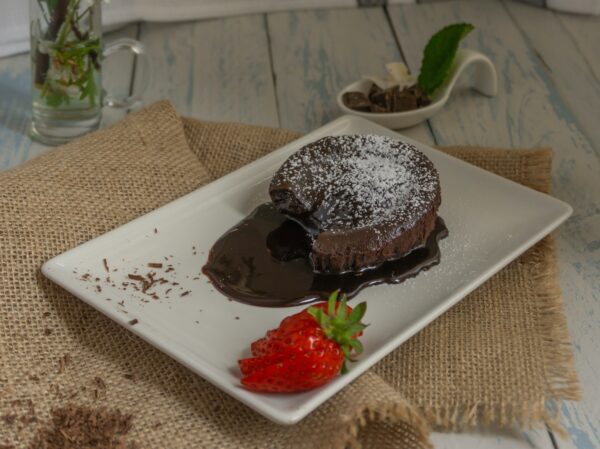 sweet dessert and delicious chocolate coulant