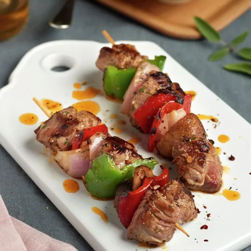 Brochetas de ternera marinada con salsa hoisin